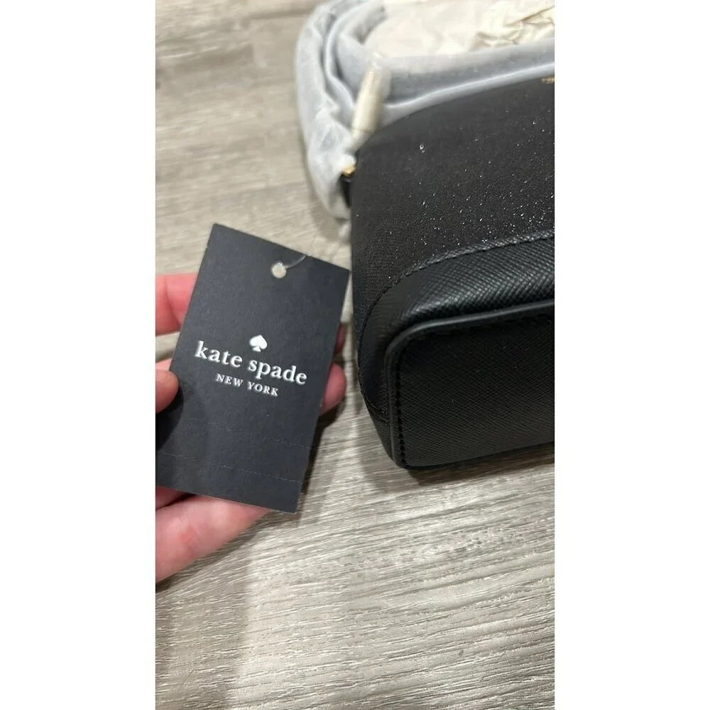 NWT Kate Spade New York Tinsel Small Dome Crossbody Bag Black Glitter Purse